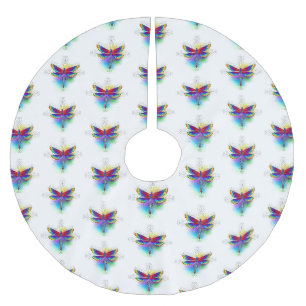 Rainbow Polygonal Dragonfly Brushed Polyester Tree Skirt