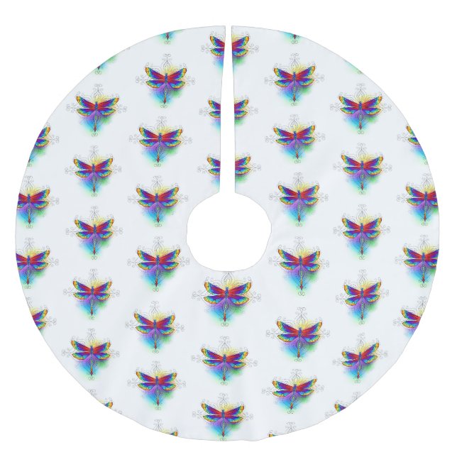 Rainbow Polygonal Dragonfly Brushed Polyester Tree Skirt (Front)