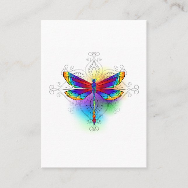 Rainbow Polygonal Dragonfly Business Card (Front)