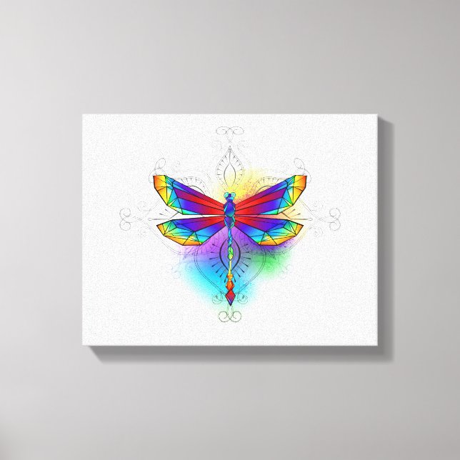 Rainbow Polygonal Dragonfly Canvas Print (Front)