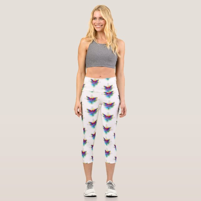 Rainbow Polygonal Dragonfly Capri Leggings (Front)