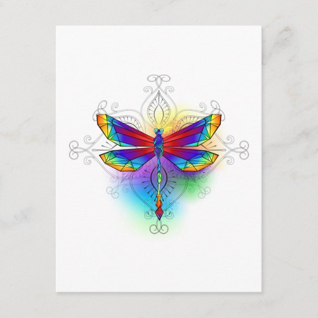 Rainbow Polygonal Dragonfly Enclosure Card (Front)