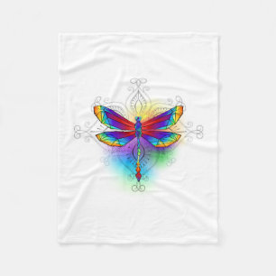 Rainbow Polygonal Dragonfly Fleece Blanket