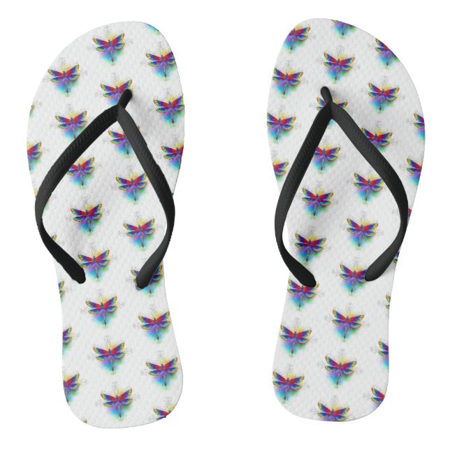 Rainbow Polygonal Dragonfly Flip Flops (Footbed)
