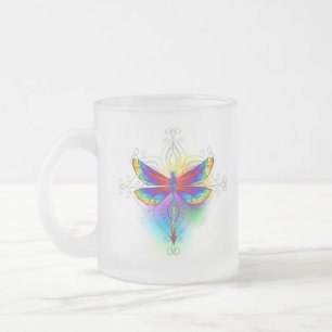 Rainbow Polygonal Dragonfly Frosted Glass Coffee Mug