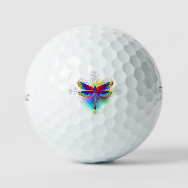 Rainbow Polygonal Dragonfly Golf Balls (Front)