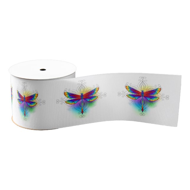 Rainbow Polygonal Dragonfly Grosgrain Ribbon (Spool)