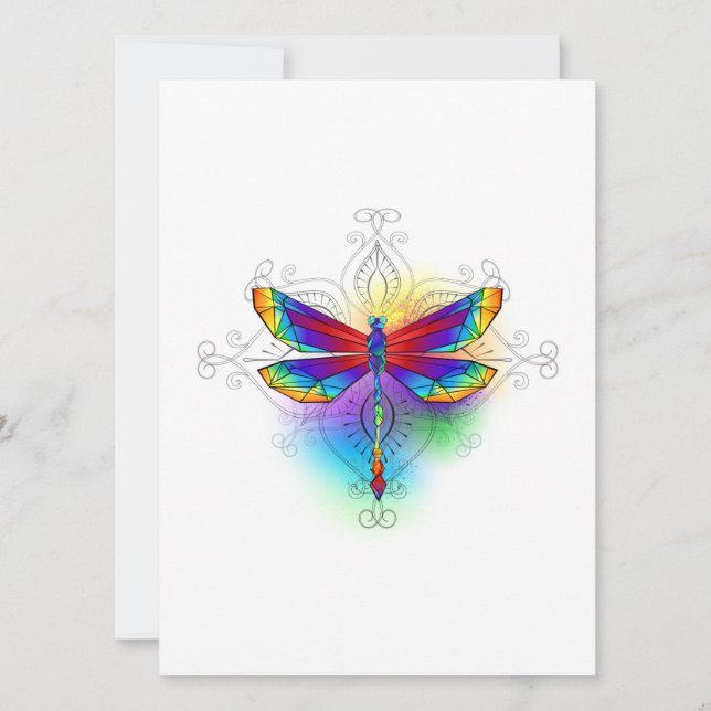 Rainbow Polygonal Dragonfly Holiday Card (Front)