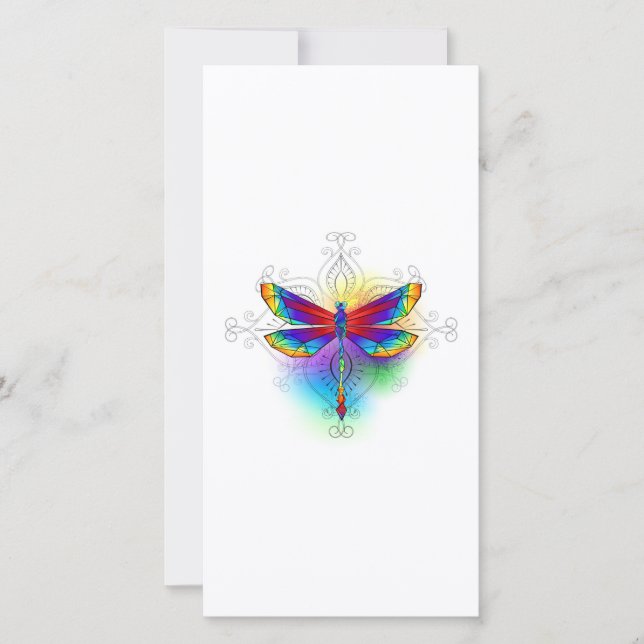 Rainbow Polygonal Dragonfly Holiday Card (Front)