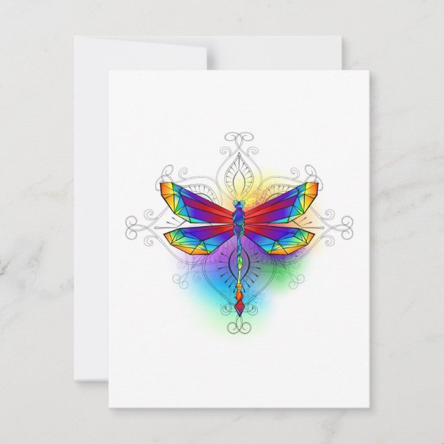 Rainbow Polygonal Dragonfly Holiday Card (Front)
