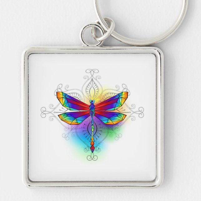 Rainbow Polygonal Dragonfly Key Ring (Front)