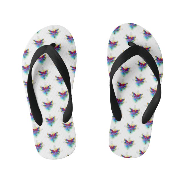 Rainbow Polygonal Dragonfly Kid's Flip Flops (Footbed)