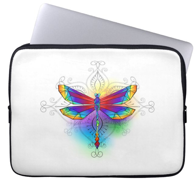 Rainbow Polygonal Dragonfly Laptop Sleeve (Front)