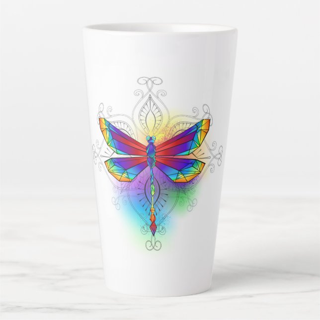 Rainbow Polygonal Dragonfly Latte Mug (Front)