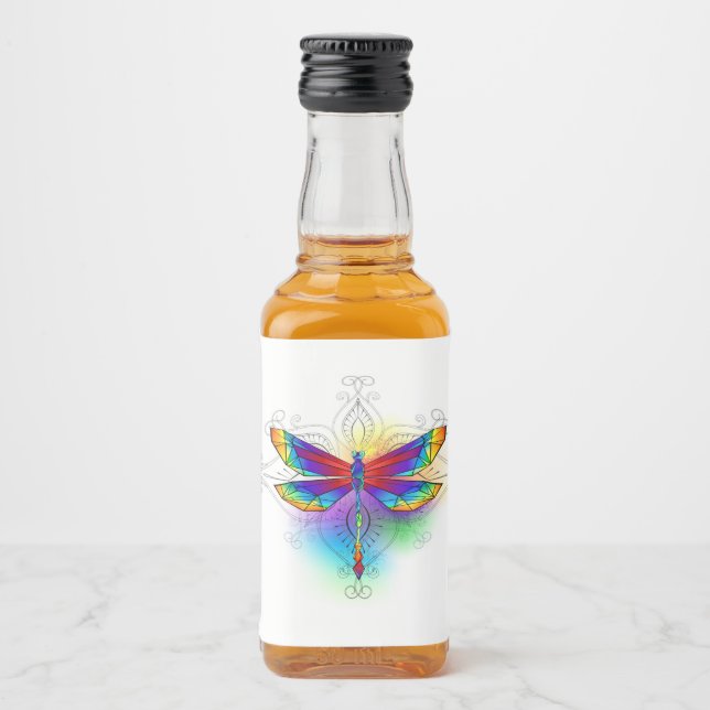Rainbow Polygonal Dragonfly Liquor Bottle Label (Front)