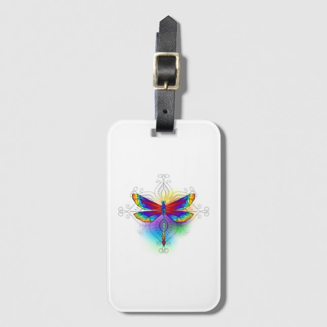 Rainbow Polygonal Dragonfly Luggage Tag (Front Vertical)