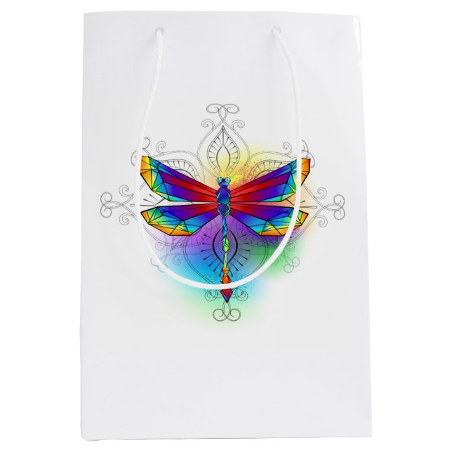 Rainbow Polygonal Dragonfly Medium Gift Bag (Front)