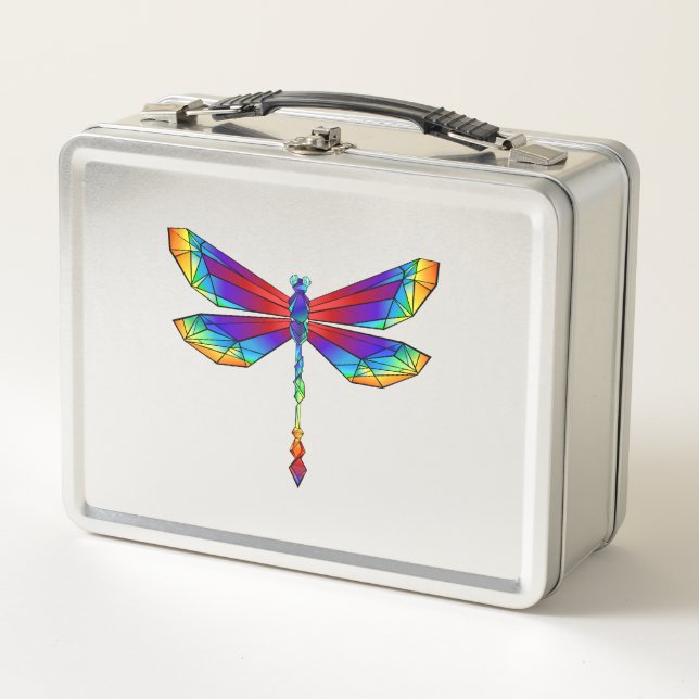 Rainbow Polygonal Dragonfly Metal Lunch Box (Front)