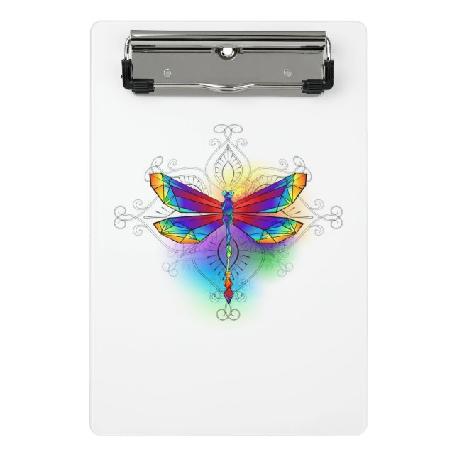 Rainbow Polygonal Dragonfly Mini Clipboard (Front)