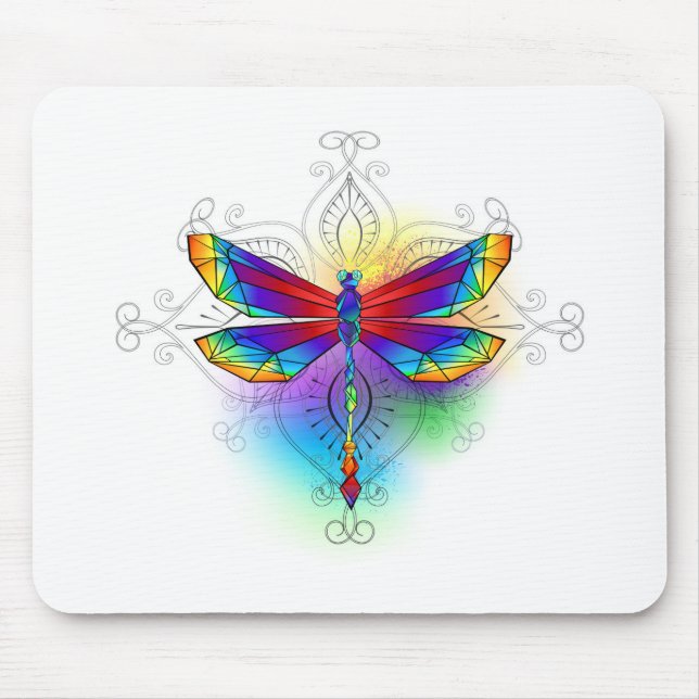 Rainbow Polygonal Dragonfly Mouse Mat (Front)