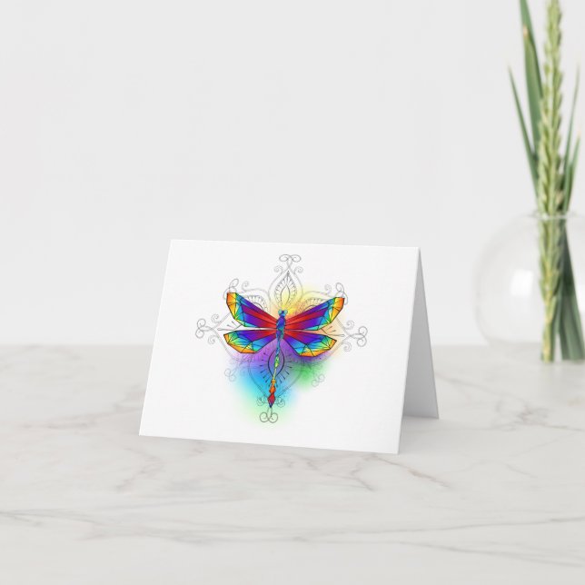 Rainbow Polygonal Dragonfly Note Card (Front)