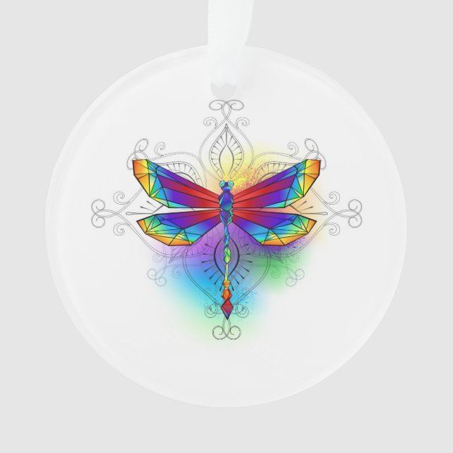 Rainbow Polygonal Dragonfly Ornament (Front)