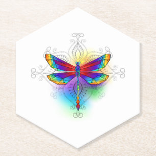 Rainbow Polygonal Dragonfly Paper Coaster