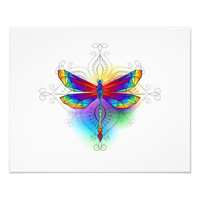 Rainbow Polygonal Dragonfly Photo Print (Front)