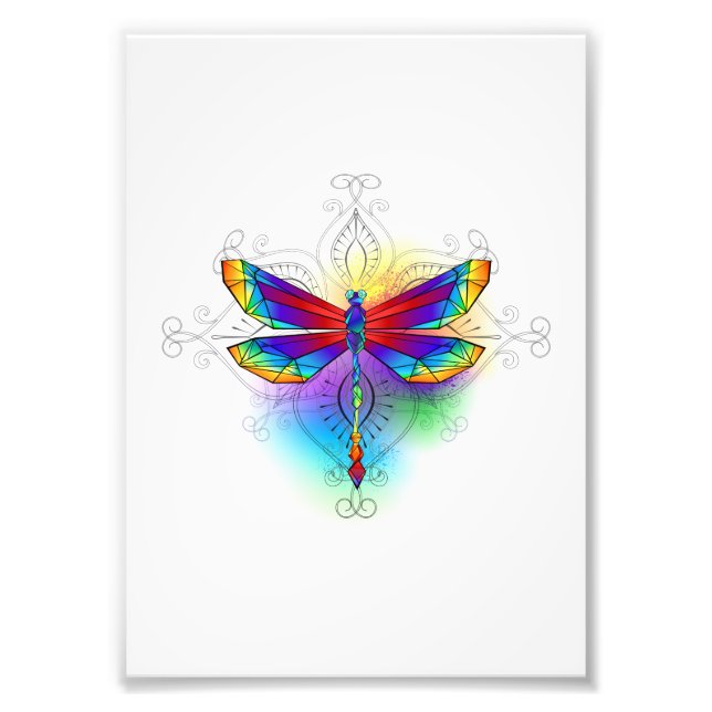 Rainbow Polygonal Dragonfly Photo Print (Front)