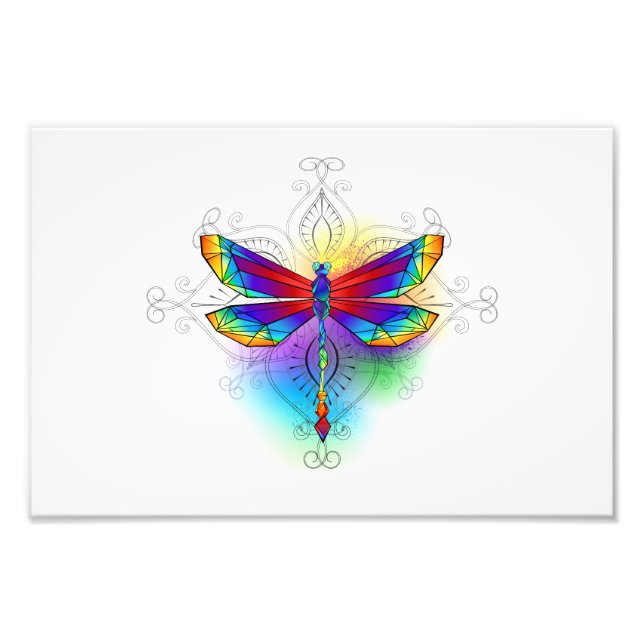 Rainbow Polygonal Dragonfly Photo Print (Front)