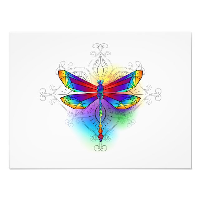 Rainbow Polygonal Dragonfly Photo Print (Front)