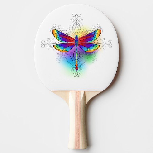 Rainbow Polygonal Dragonfly Ping Pong Paddle (Front)