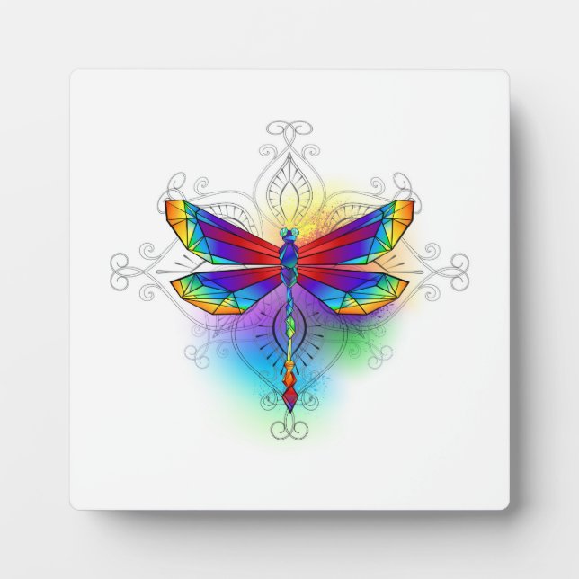 Rainbow Polygonal Dragonfly Plaque (Front)