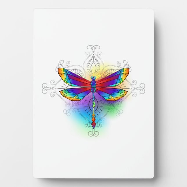 Rainbow Polygonal Dragonfly Plaque (Front)