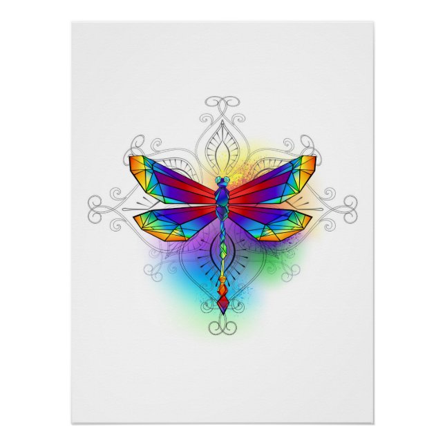 Rainbow Polygonal Dragonfly Poster (Front)