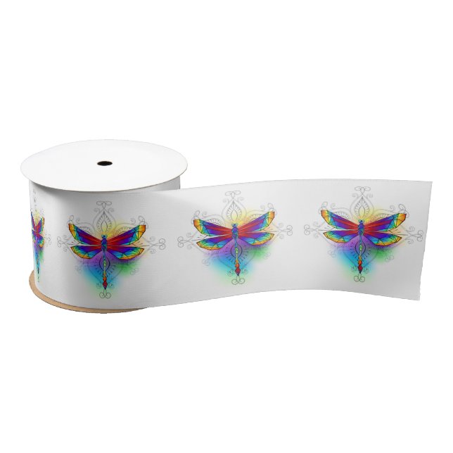 Rainbow Polygonal Dragonfly Satin Ribbon (Spool)