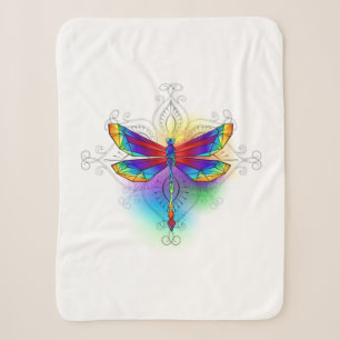 Rainbow Polygonal Dragonfly Sherpa Blanket