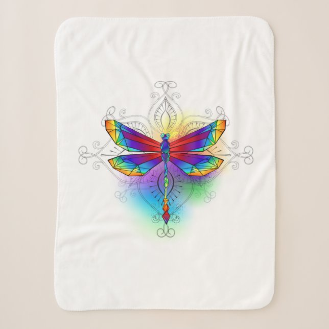 Rainbow Polygonal Dragonfly Sherpa Blanket (Front)