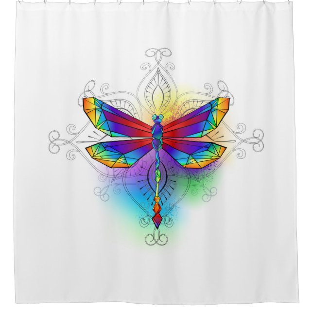 Rainbow Polygonal Dragonfly Shower Curtain (Front)