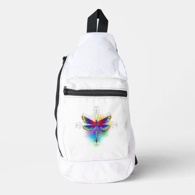 Rainbow Polygonal Dragonfly Sling Bag (Front)