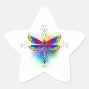 Rainbow Polygonal Dragonfly Star Sticker