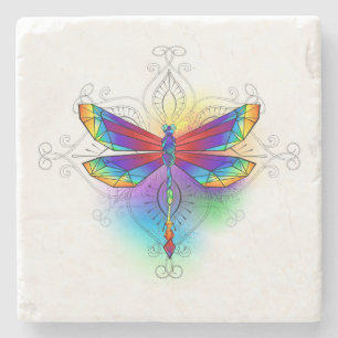 Rainbow Polygonal Dragonfly Stone Coaster
