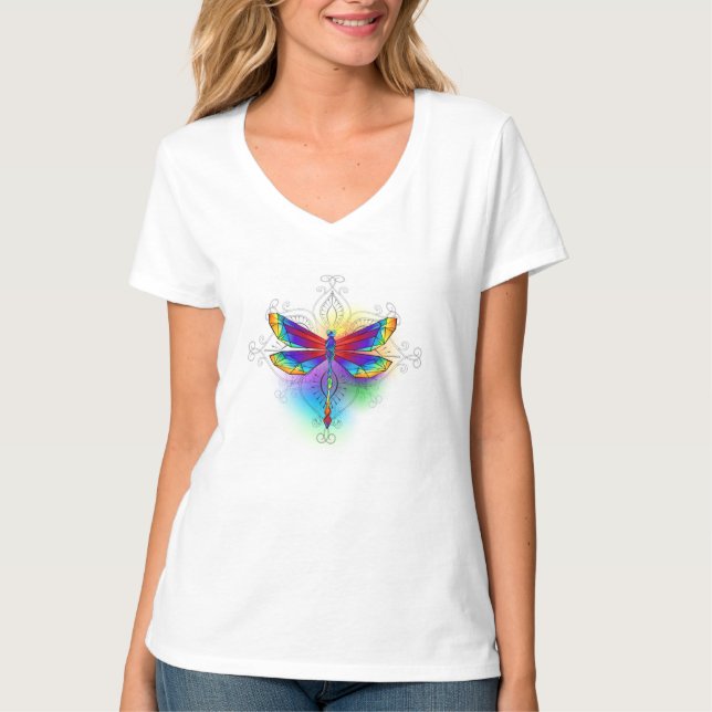 Rainbow Polygonal Dragonfly T-Shirt (Front)