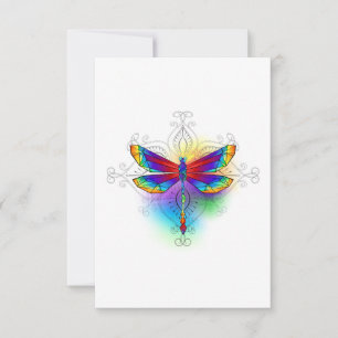 Rainbow Polygonal Dragonfly Thank You Card