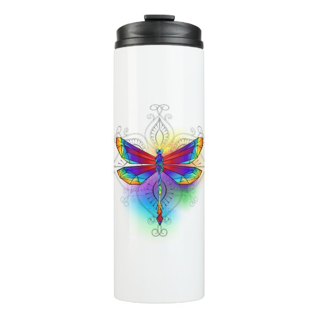 Rainbow Polygonal Dragonfly Thermal Tumbler (Front)