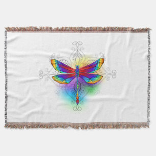 Rainbow Polygonal Dragonfly Throw Blanket