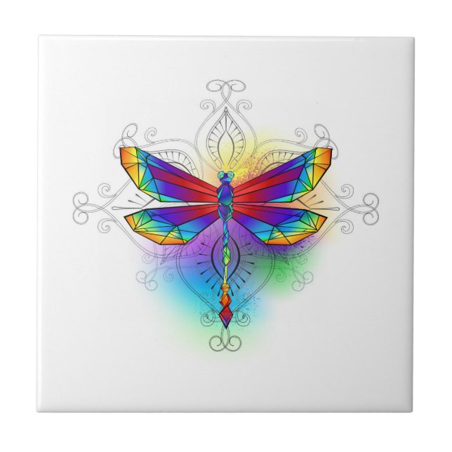 Rainbow Polygonal Dragonfly Tile (Front)