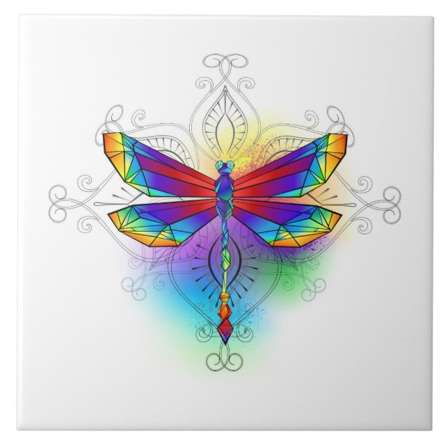 Rainbow Polygonal Dragonfly Tile (Front)