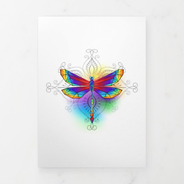 Rainbow Polygonal Dragonfly Tri-Fold Announcement (Cover)