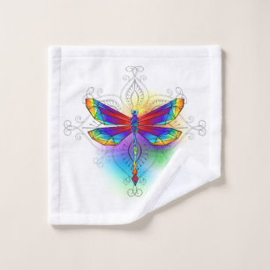 Rainbow Polygonal Dragonfly Wash Cloth